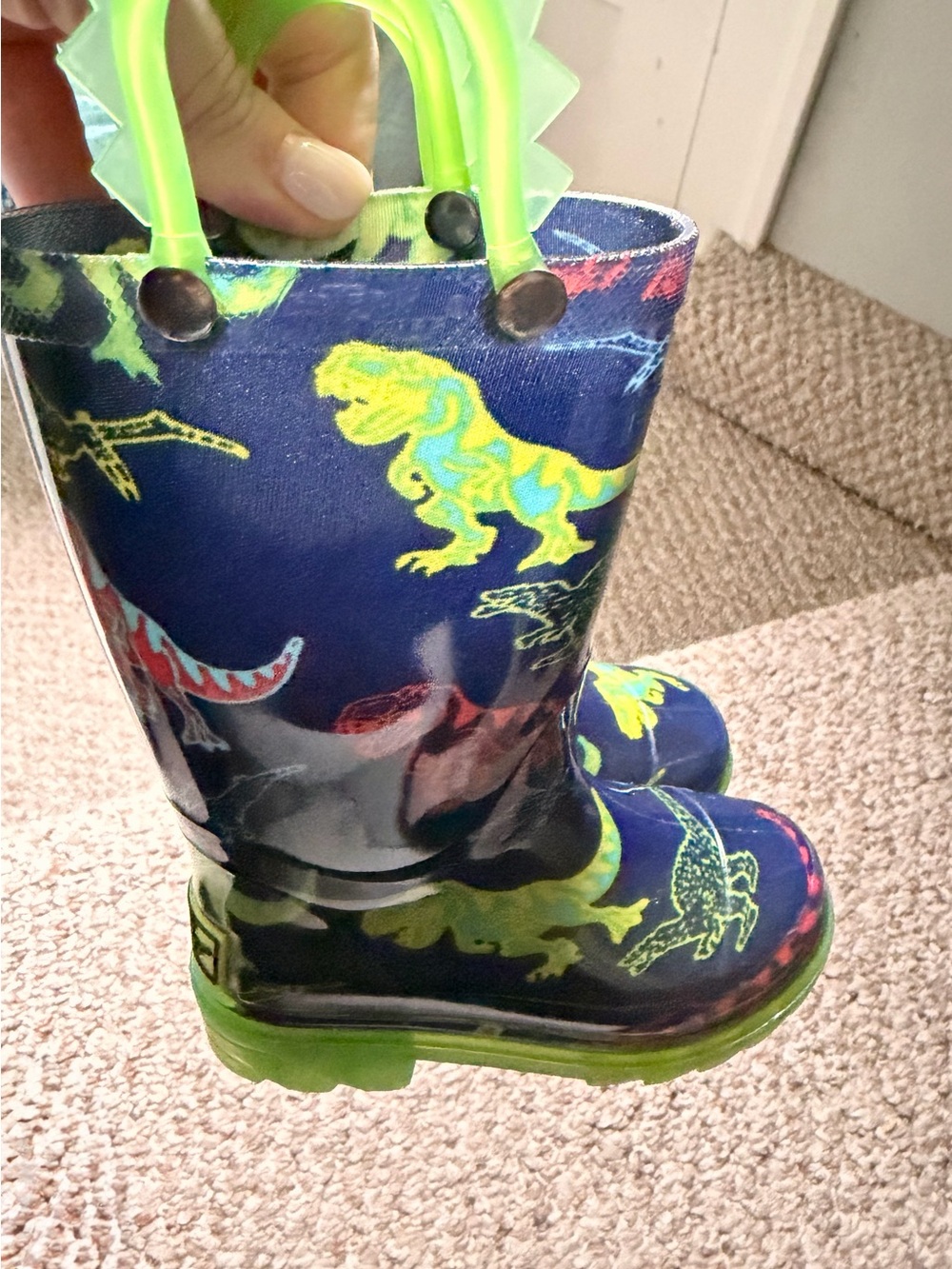 Cat & Jack Kids' Navy Dino Rain Boots-Light Up!! 6T